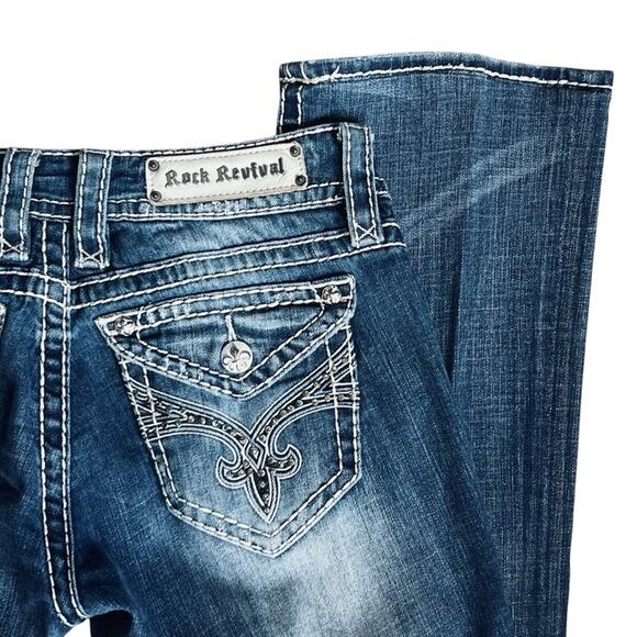 Rock Revival Women’s Sz 28 Swarovski Crystal Easy Boot Jeans Jamie Stretch Denim - Picture 11 of 14